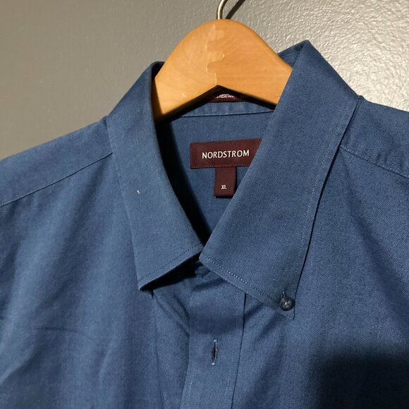 Nordstrom Wrinkle Free Smartcare Button Up Shirt Mens XL Blue Regular Fit Long - Picture 2 of 6